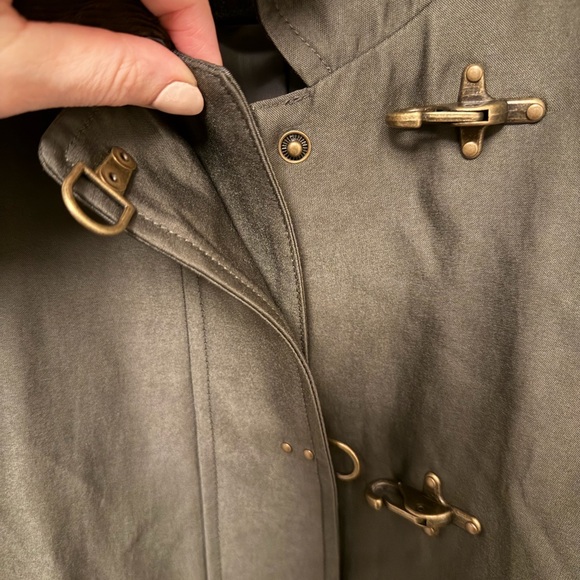 Tahari Taylor barn jacket green cotton-blend corduroy collar gold toggles Medium - Picture 10 of 13